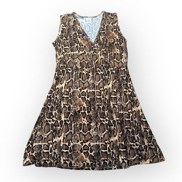 Serra Faux Wrap Dress Women’s XL Snakeskin Animal Print Stretchy Fit & Flare - Picture 1 of 8